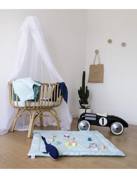 tapis de jeu bébé personnalisé made in france coté - fleurs bleues