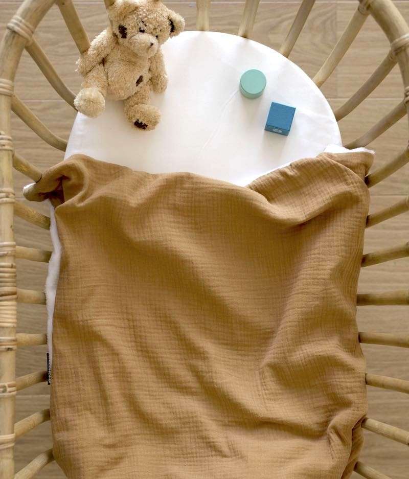 Couffin bébé camel habillage en gaze de coton - made in France